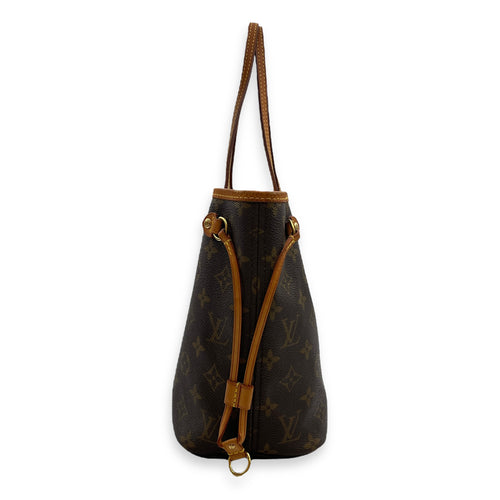 Neverfull PM Monogram Brown Top Handle Bag in Canvas, Gold hardware