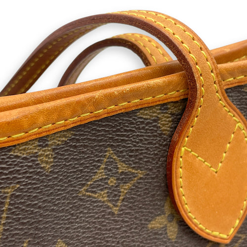 Neverfull PM Monogram Brown Top Handle Bag in Canvas, Gold hardware