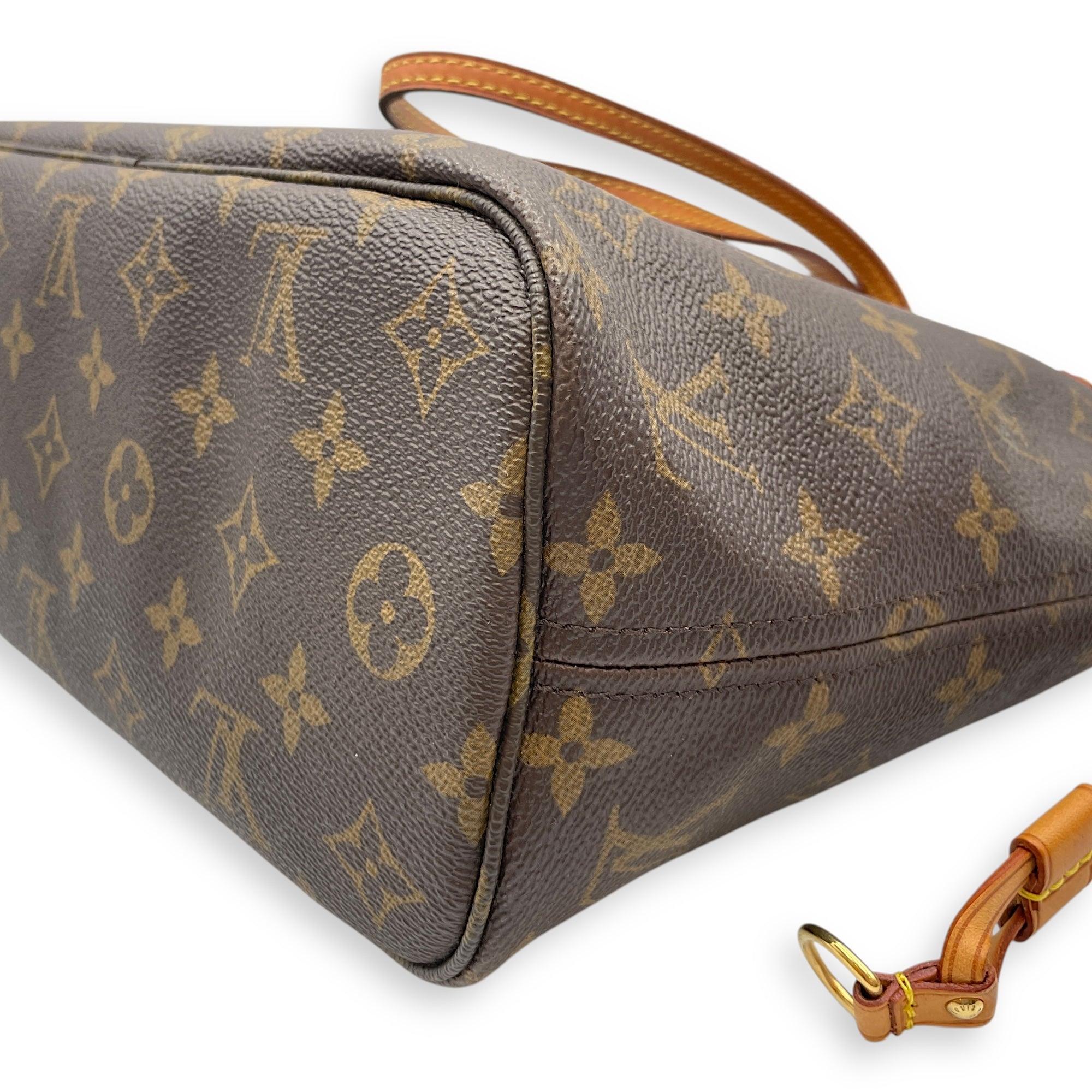 Neverfull PM Monogram Brown Top Handle Bag in Canvas, Gold hardware