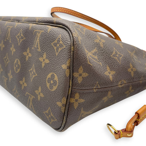 Neverfull PM Monogram Brown Top Handle Bag in Canvas, Gold hardware