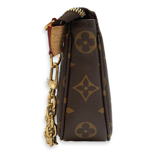 Pochette Monogram Brown Shoulder Bag in Canvas, Gold hardware