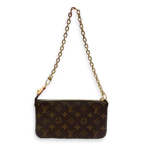 Pochette Monogram Brown Shoulder Bag in Canvas, Gold hardware