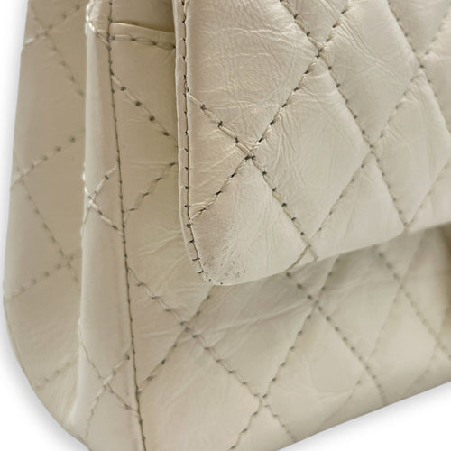 Reissue 2.55 White Flap Bag in Distressed Leather, Gold hardware