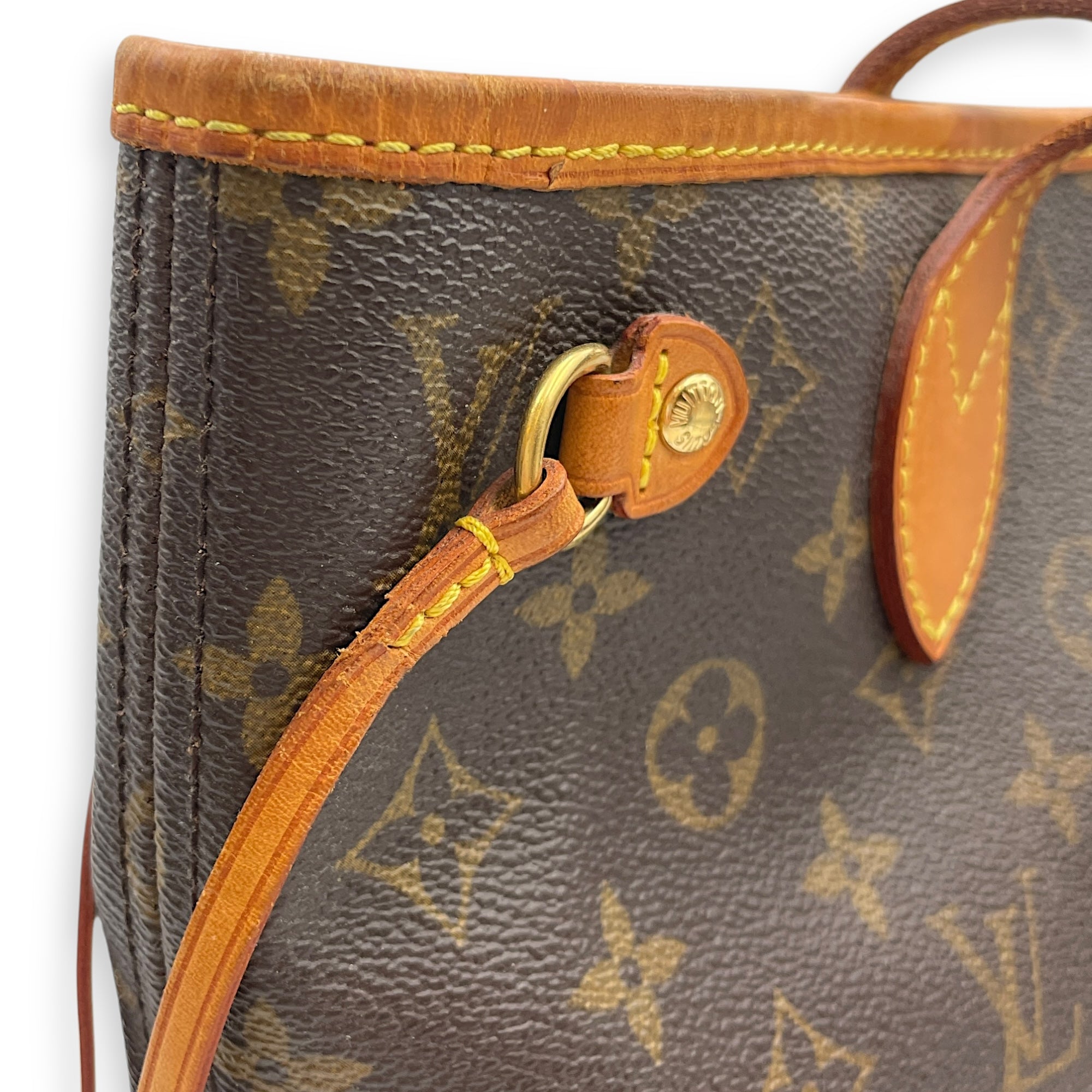 Neverfull PM Monogram Brown Top Handle Bag in Canvas, Gold hardware
