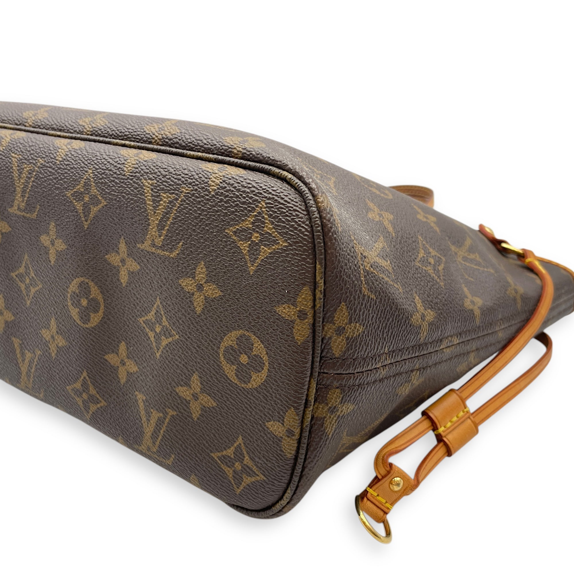 Neverfull PM Monogram Brown Top Handle Bag in Canvas, Gold hardware