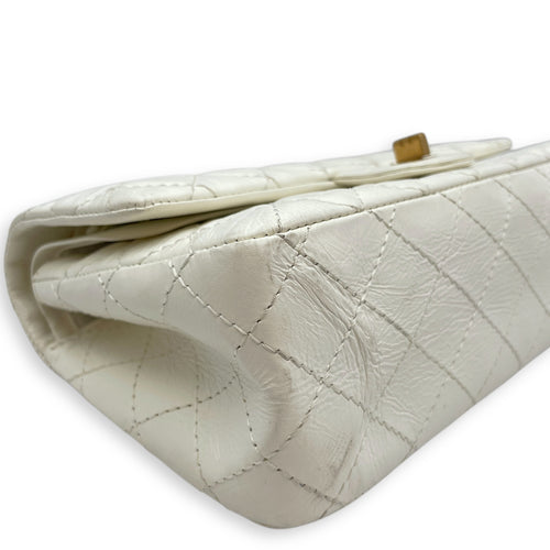 Reissue 2.55 White Flap Bag in Distressed Leather, Gold hardware