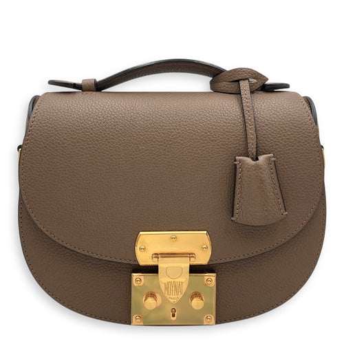 Flori PM Taupe Shoulder Bag in Calfskin, Gold hardware