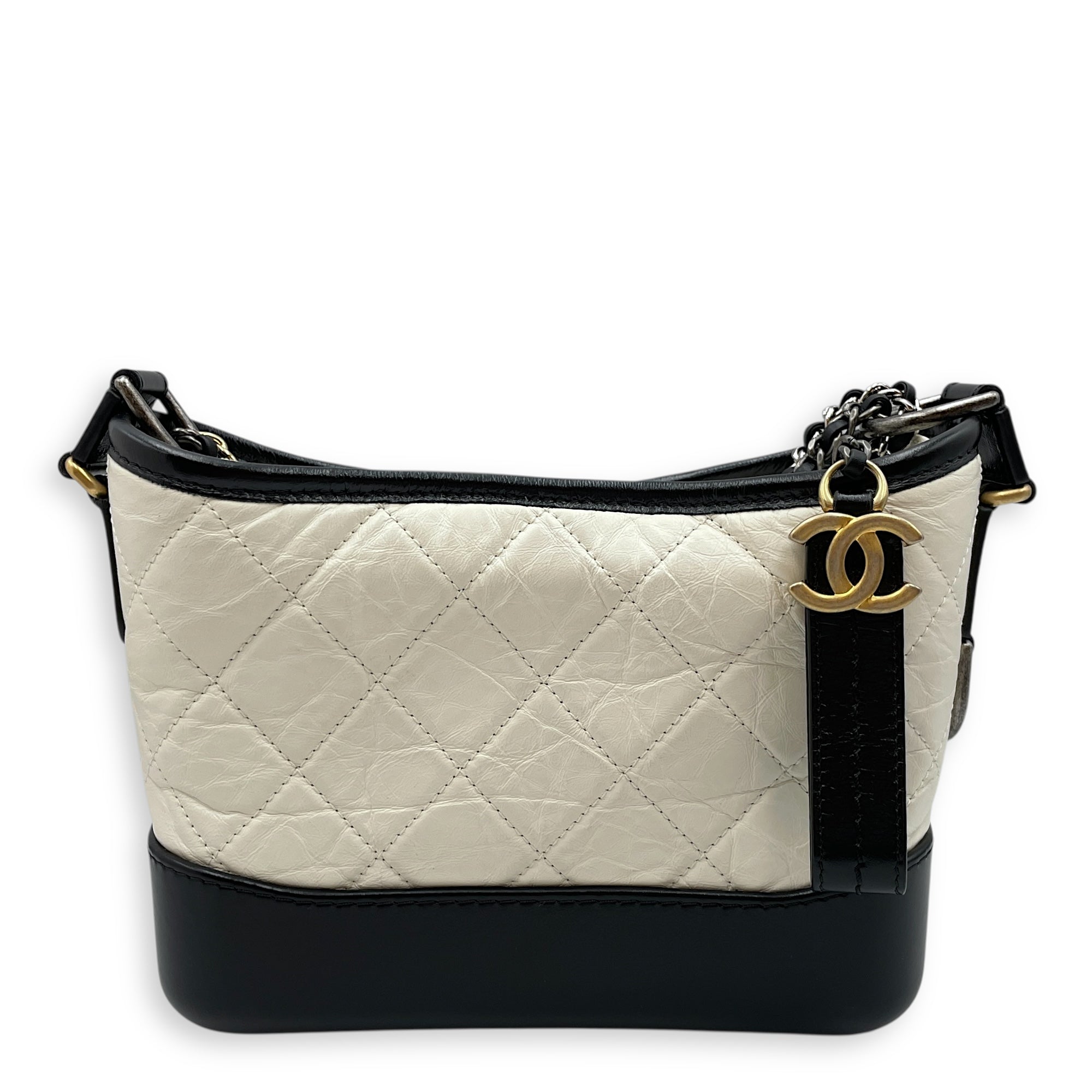 Gabrielle Small White Hobo Bag in Lambskin, Tri tone hardware