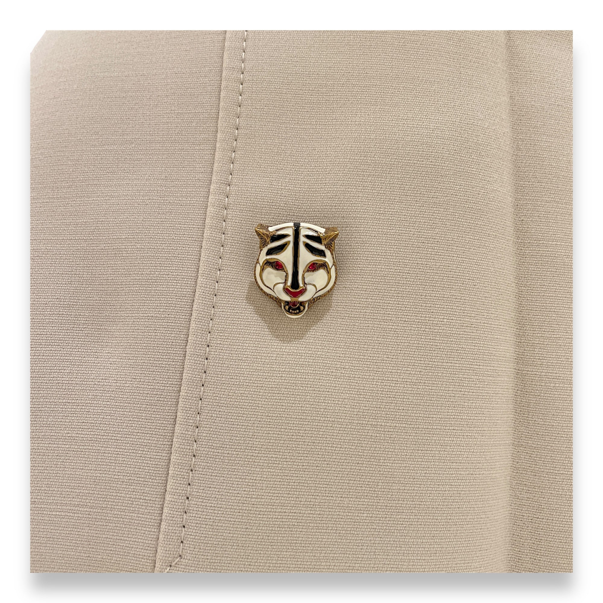 Tiger Head Crystal Button A Line Skirt 38 Cream Ready-To-Wear