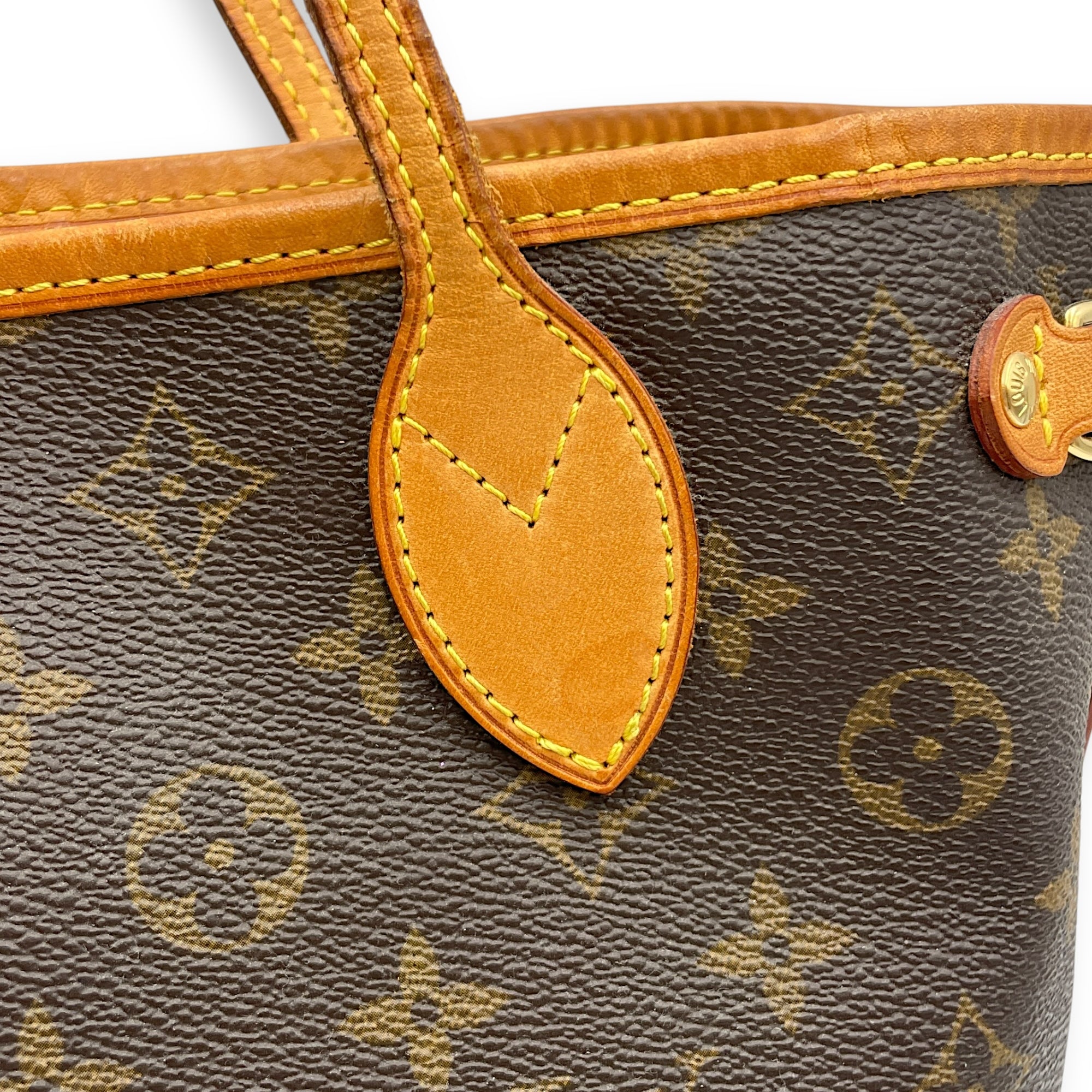 Neverfull PM Monogram Brown Top Handle Bag in Canvas, Gold hardware