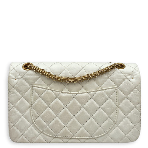 Reissue 2.55 White Flap Bag in Distressed Leather, Gold hardware