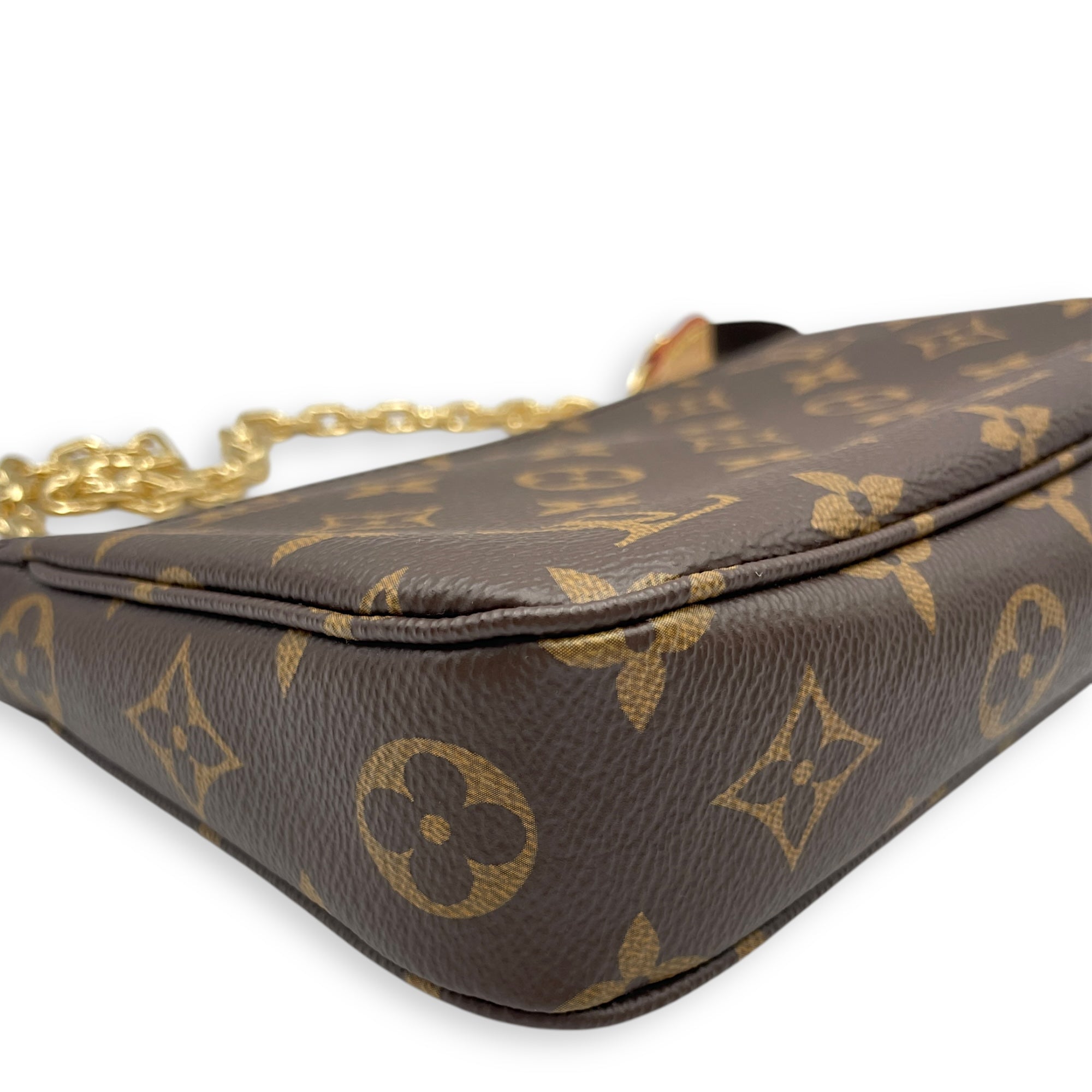 Pochette Monogram Brown Shoulder Bag in Canvas, Gold hardware