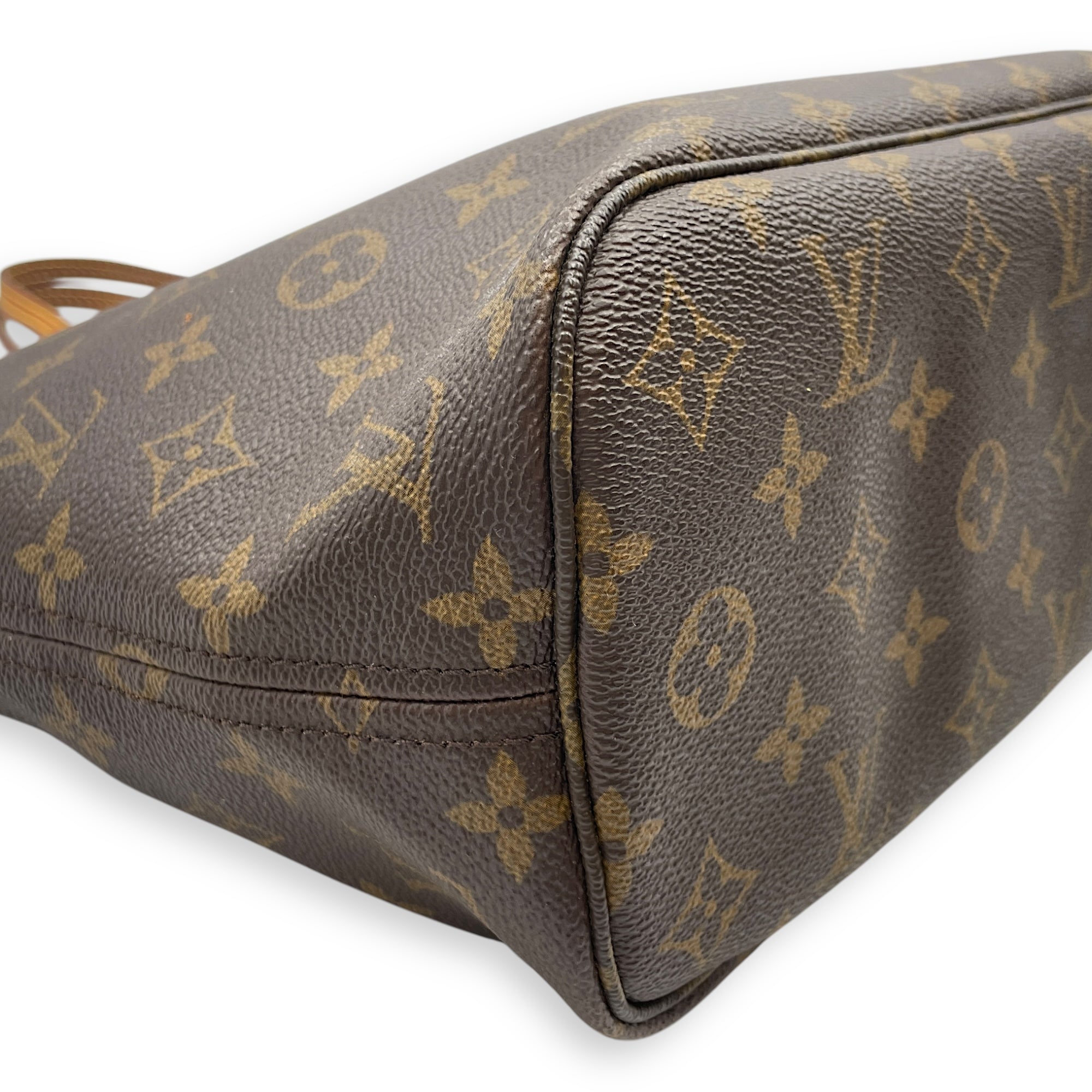 Neverfull PM Monogram Brown Top Handle Bag in Canvas, Gold hardware
