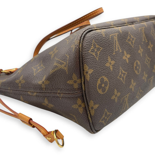 Neverfull PM Monogram Brown Top Handle Bag in Canvas, Gold hardware