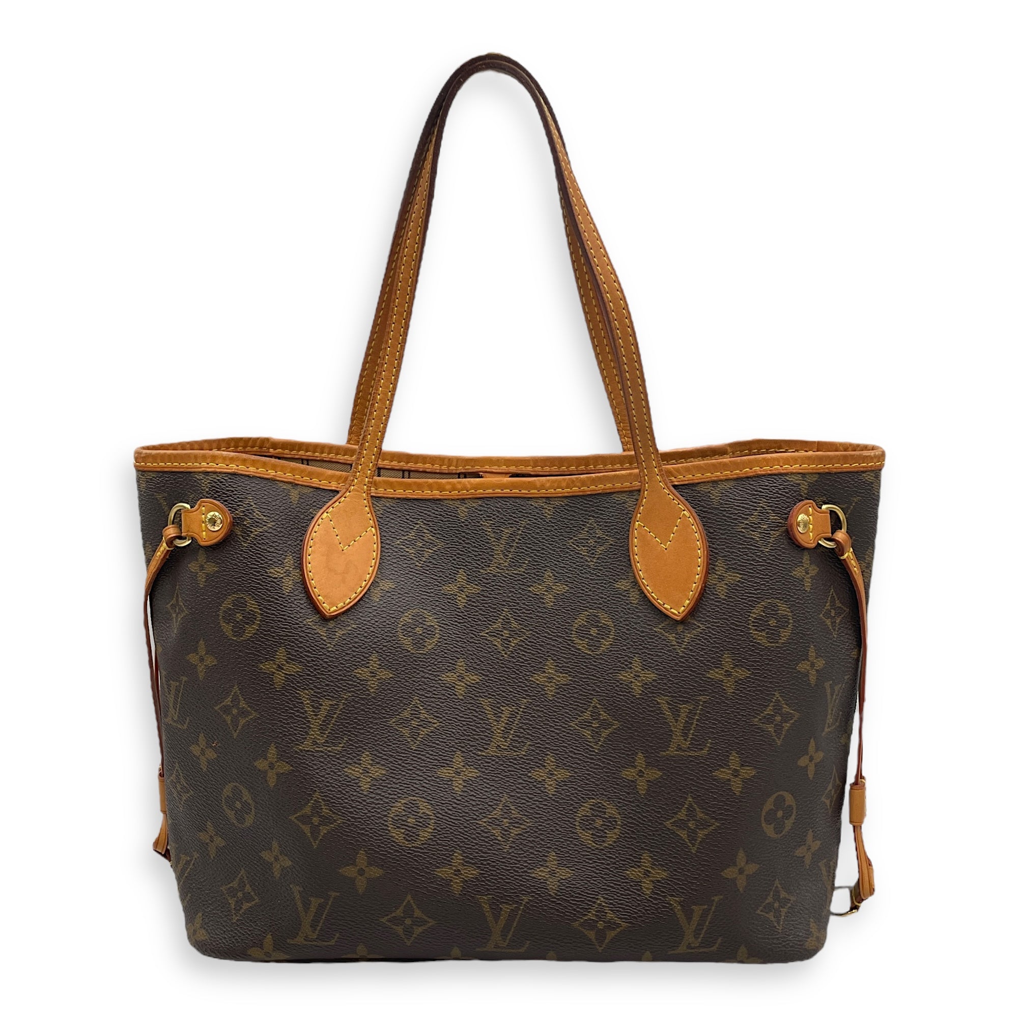 Neverfull PM Monogram Brown Top Handle Bag in Canvas, Gold hardware