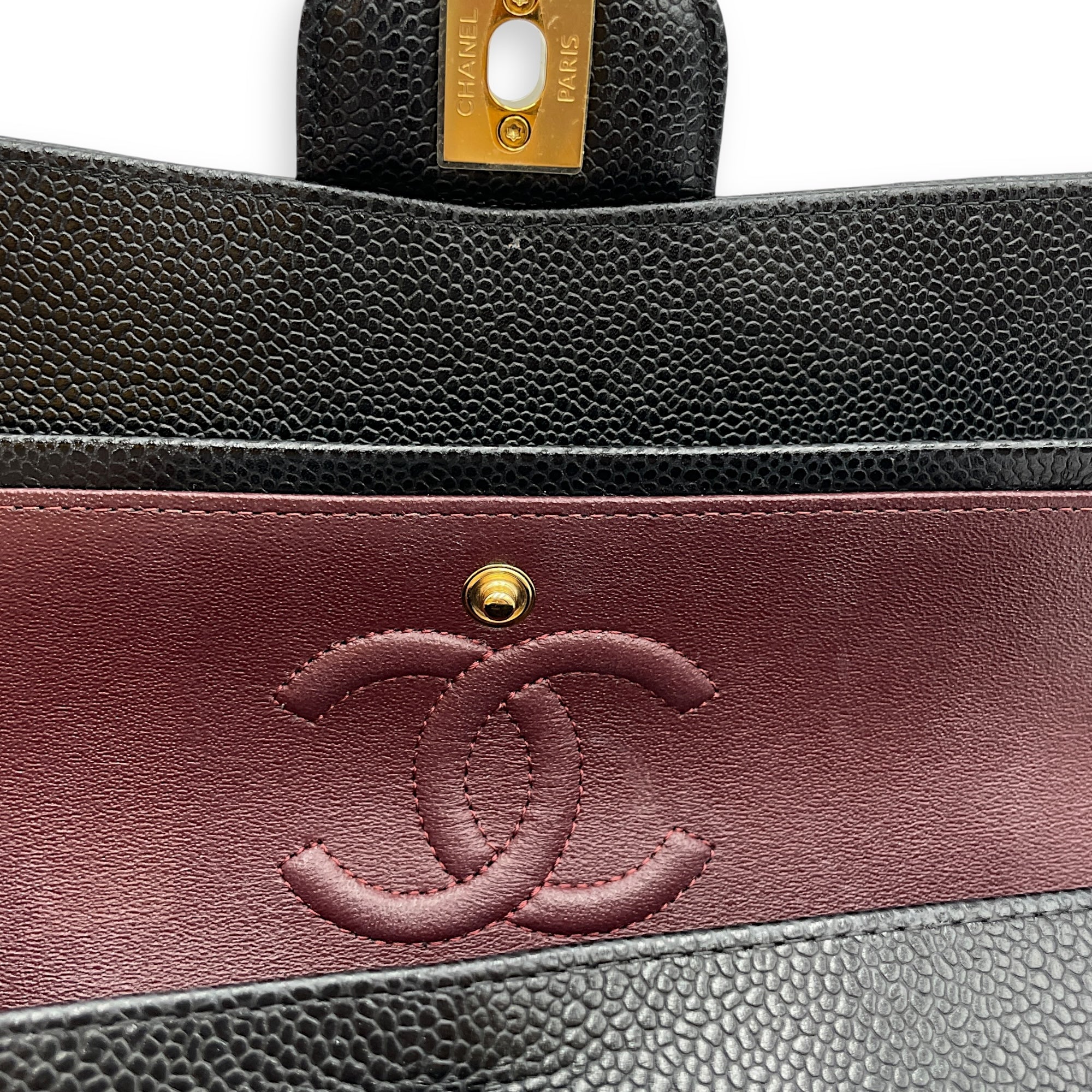 Quilted Classic Small Black Double Flap Bag in Caviar Leather, Gold hardware