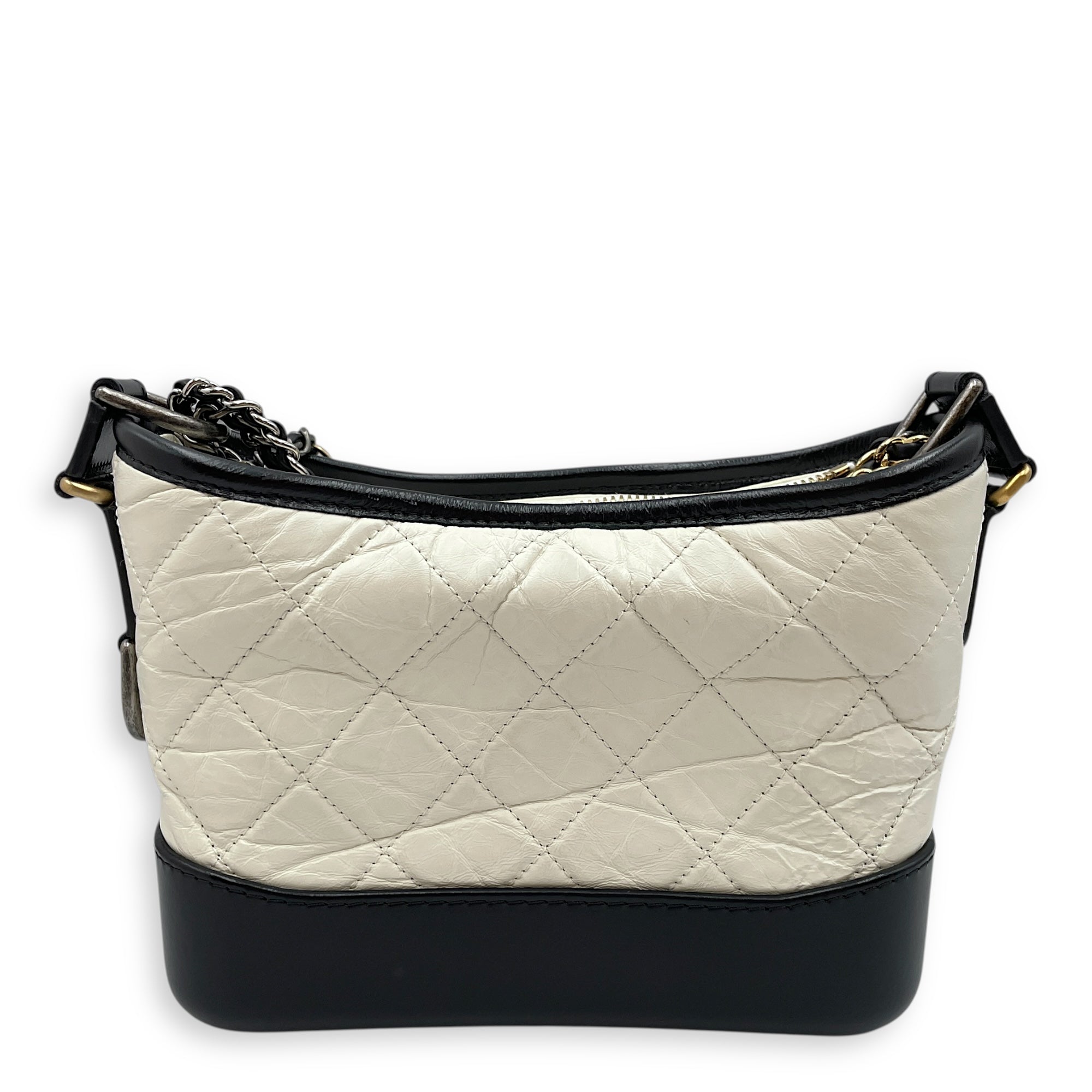 Gabrielle Small White Hobo Bag in Lambskin, Tri tone hardware