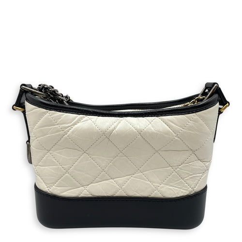 Gabrielle Small White Hobo Bag in Lambskin, Tri tone hardware