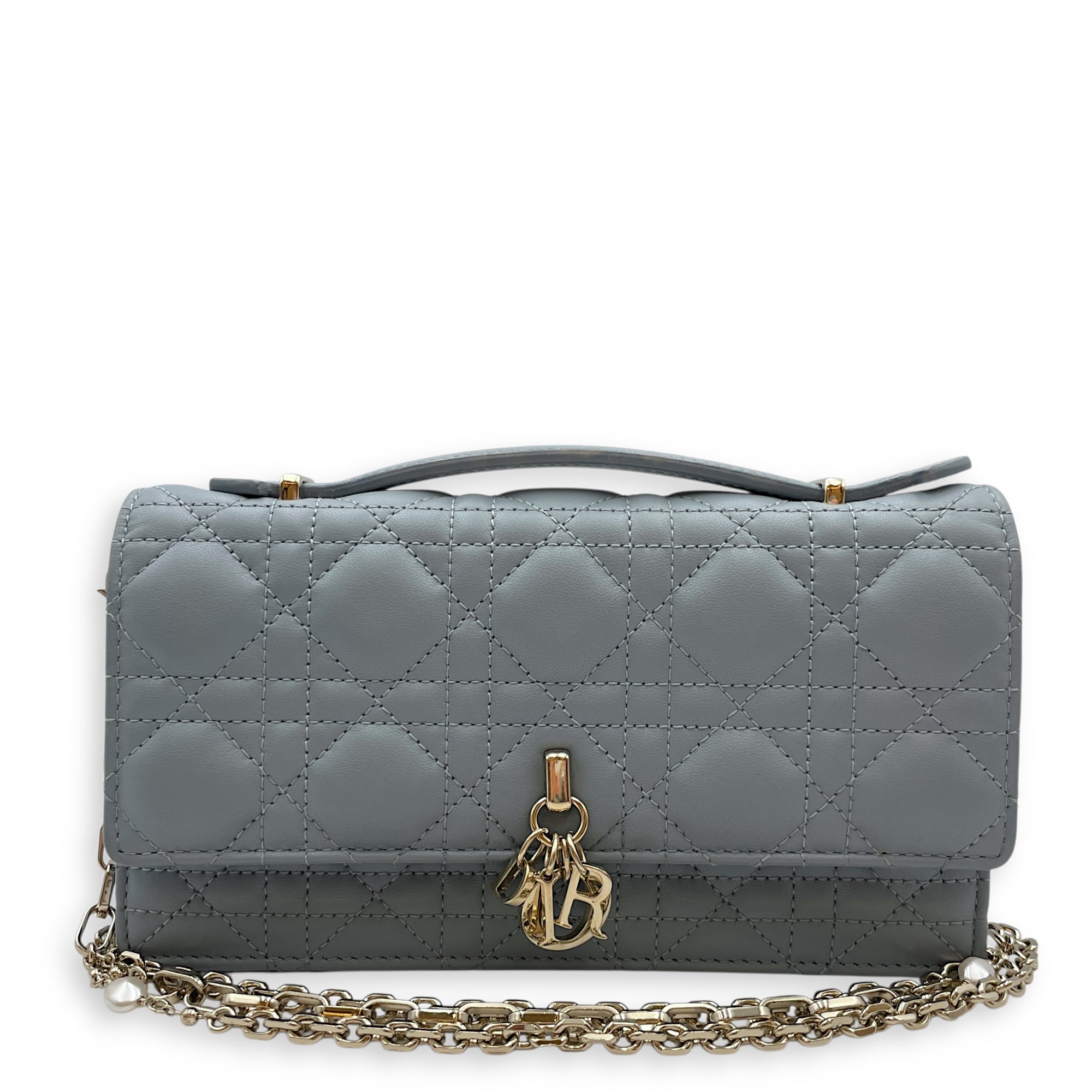 My Dior Mini Greyish Blue Crossbody Bag in Calfskin, Gold with Pearls hardware