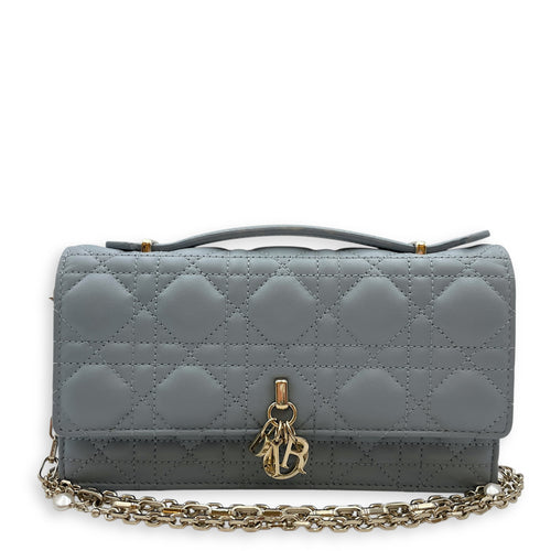 My Dior Mini Greyish Blue Crossbody Bag in Calfskin, Gold with Pearls hardware