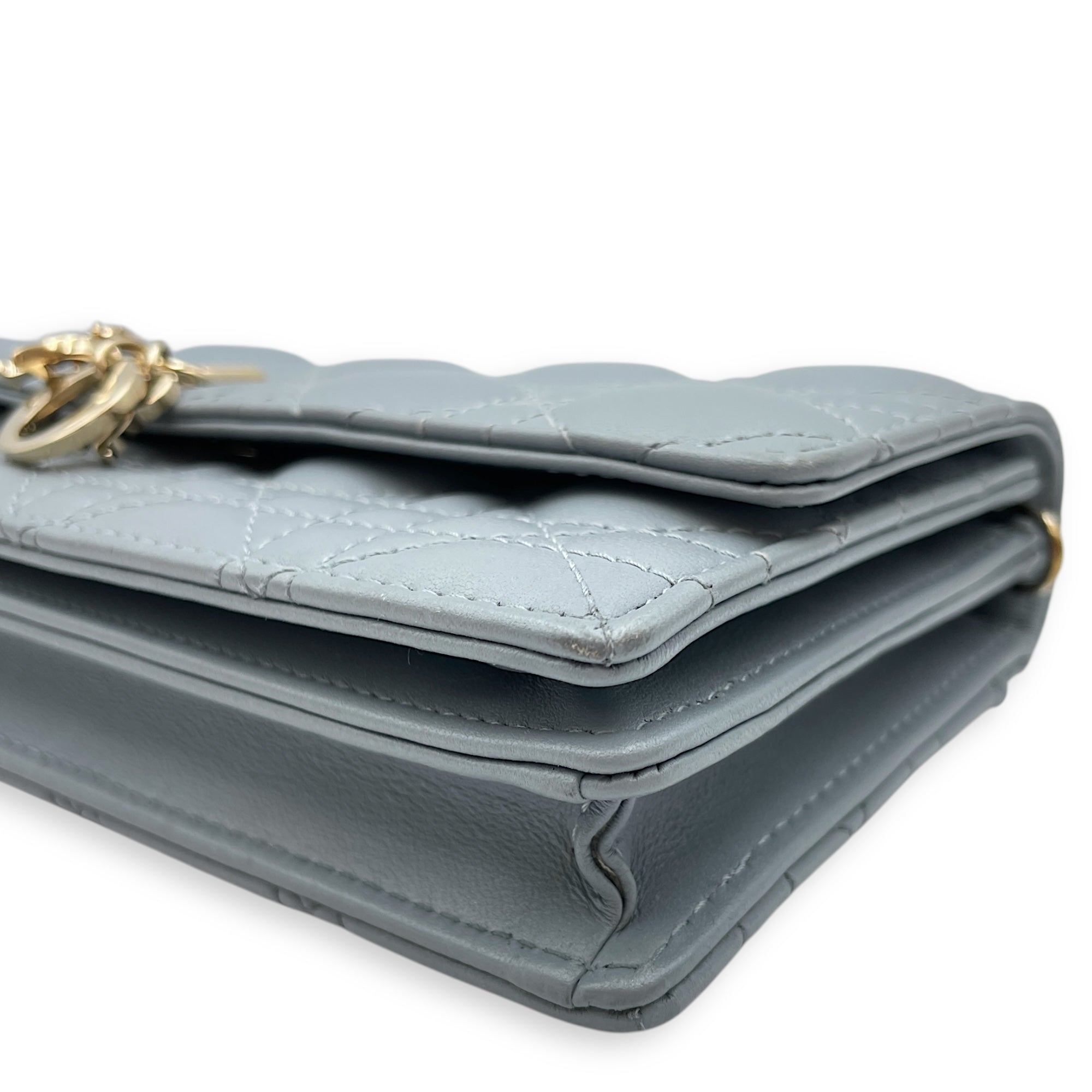 My Dior Mini Greyish Blue Crossbody Bag in Calfskin, Gold with Pearls hardware