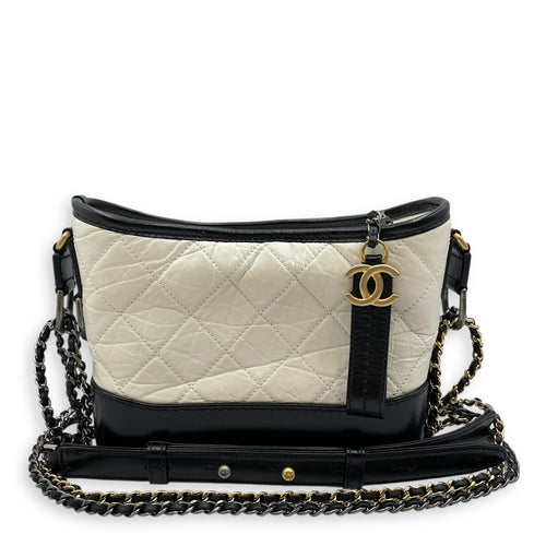 Gabrielle Small White Hobo Bag in Lambskin, Tri tone hardware