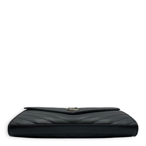 Cassandra Black Wallet on Chain in Calfskin, Silver hardware
