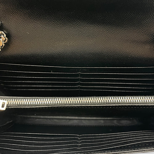 Cassandra Black Wallet on Chain in Calfskin, Silver hardware