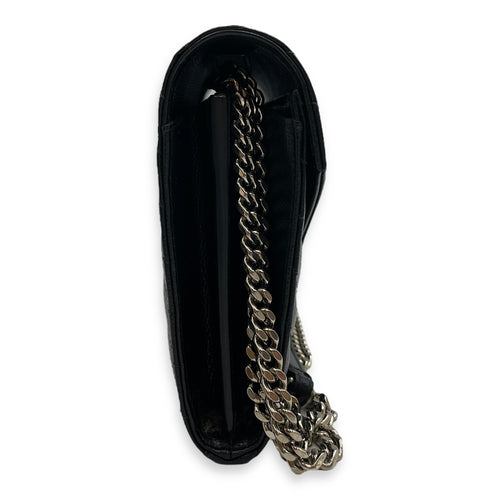 Cassandra Black Wallet on Chain in Calfskin, Silver hardware