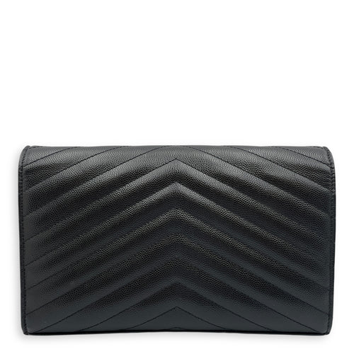 Cassandra Black Wallet on Chain in Calfskin, Silver hardware