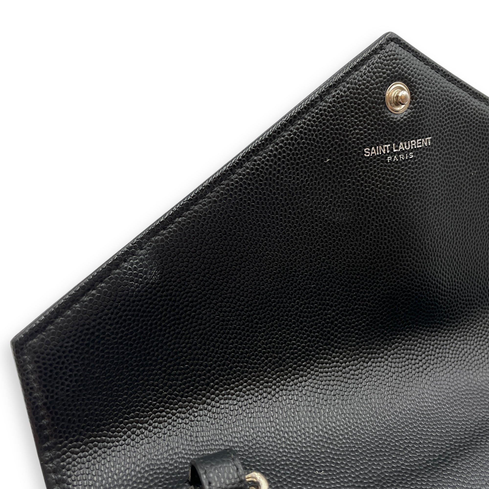 Cassandra Black Wallet on Chain in Calfskin, Silver hardware