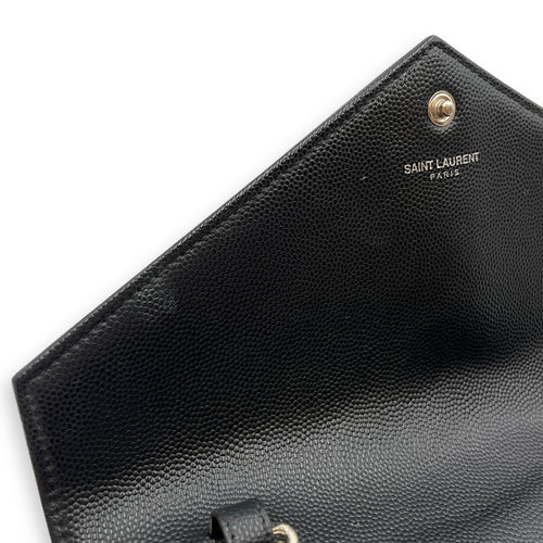 Cassandra Black Wallet on Chain in Calfskin, Silver hardware