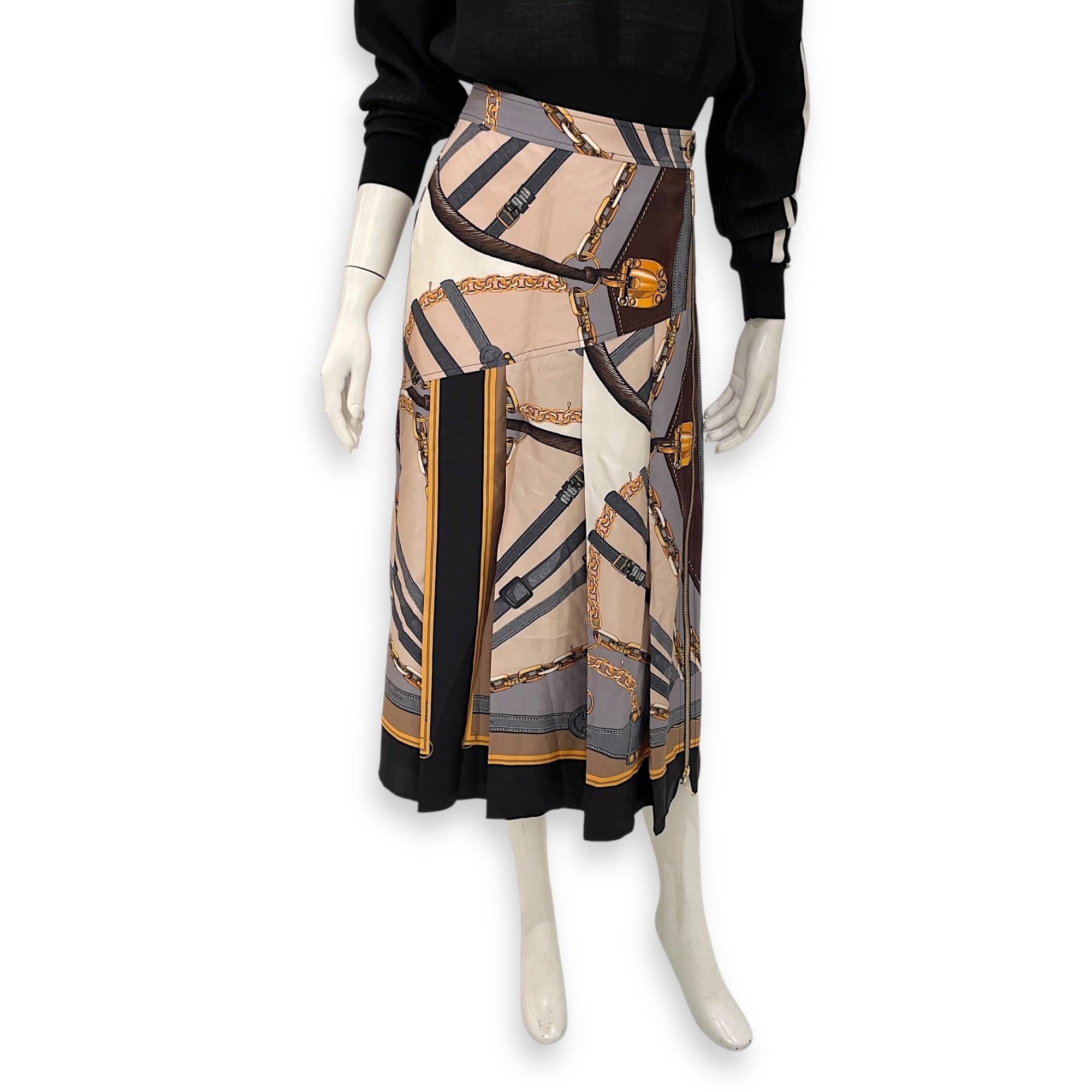 Printed Mid-Length Skirt 34 Multi-colour Ready-To-Wear in Silk, Gold hardware