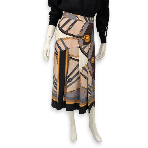 Printed Mid-Length Skirt 34 Multi-colour Ready-To-Wear in Silk, Gold hardware