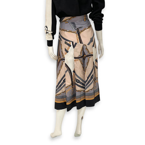 Printed Mid-Length Skirt 34 Multi-colour Ready-To-Wear in Silk, Gold hardware