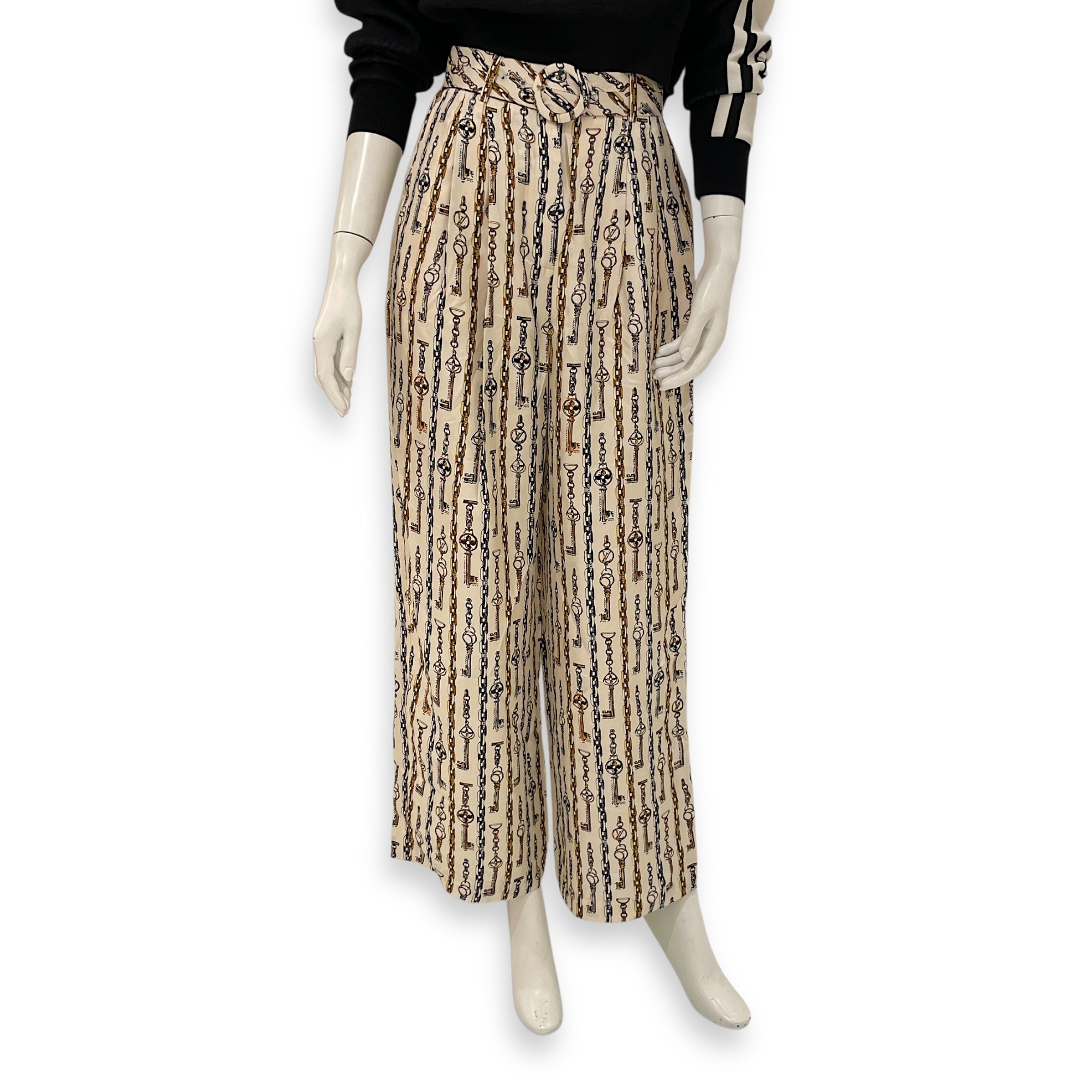 Wide Legs Pants 34 Beige Ready-To-Wear in Silk, Gold hardware