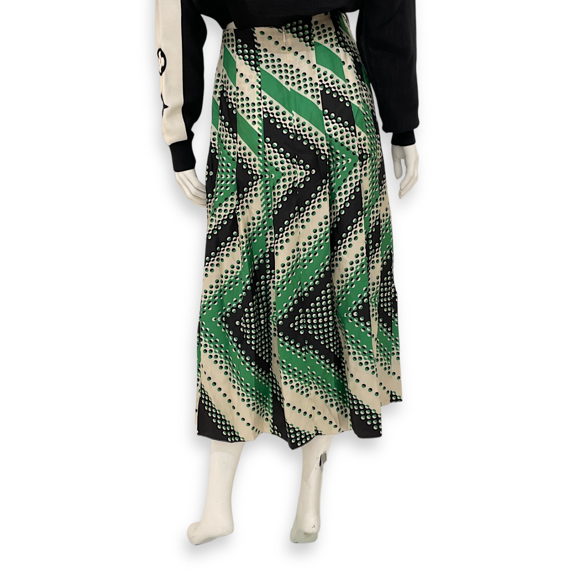Polka Dots Pleated Skirt 38 Green Ready-To-Wear in Silk