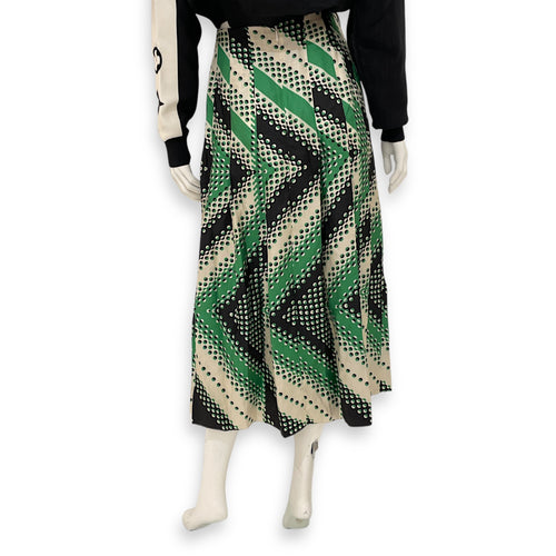 Polka Dots Pleated Skirt 38 Green Ready-To-Wear in Silk