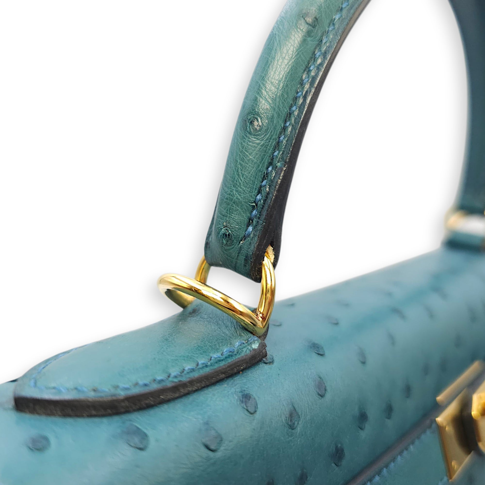 Sellier Kelly 28 Blue Cobalt in Ostrich, Gold hardware