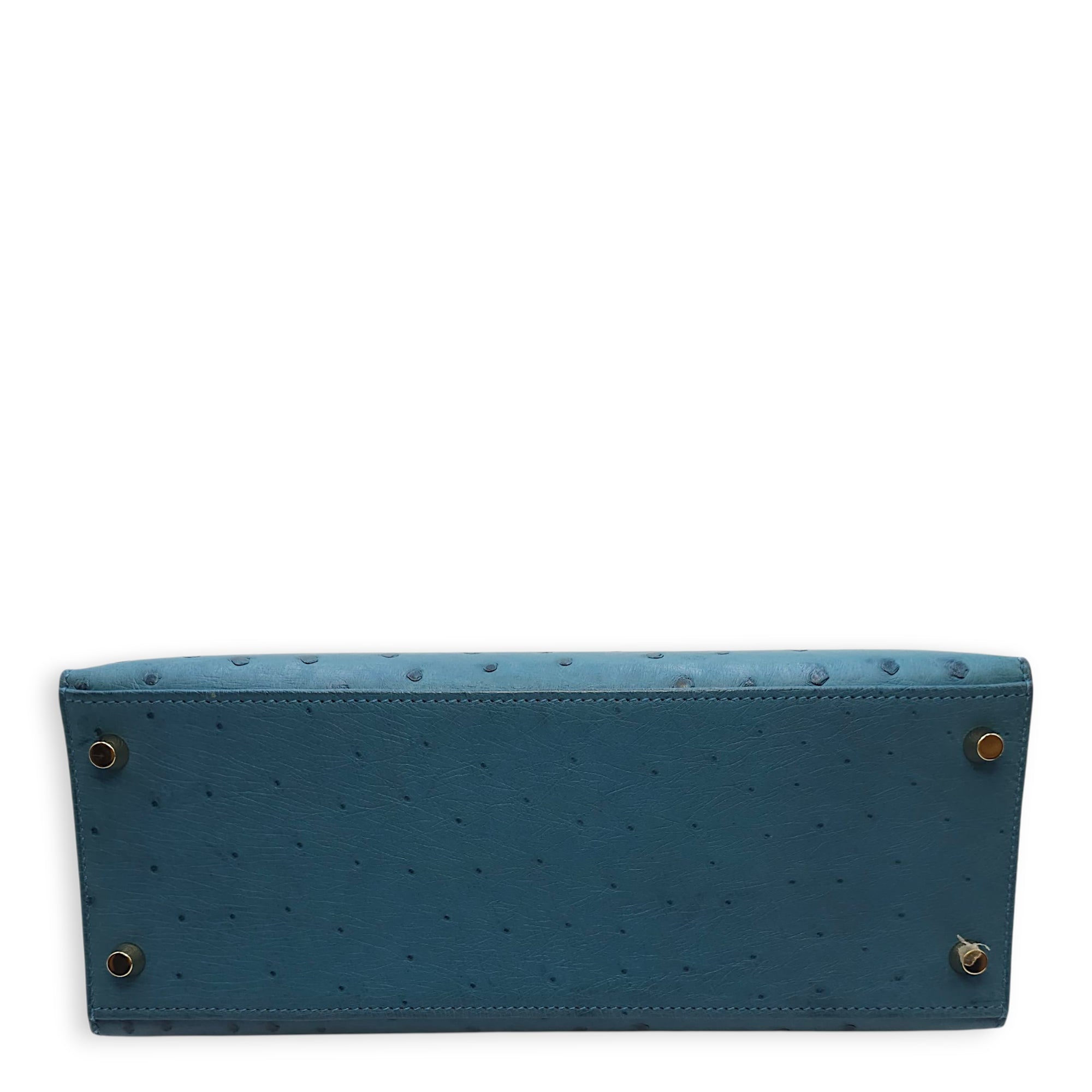 Sellier Kelly 28 Blue Cobalt in Ostrich, Gold hardware