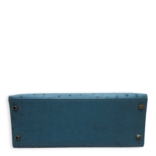 Sellier Kelly 28 Blue Cobalt in Ostrich, Gold hardware