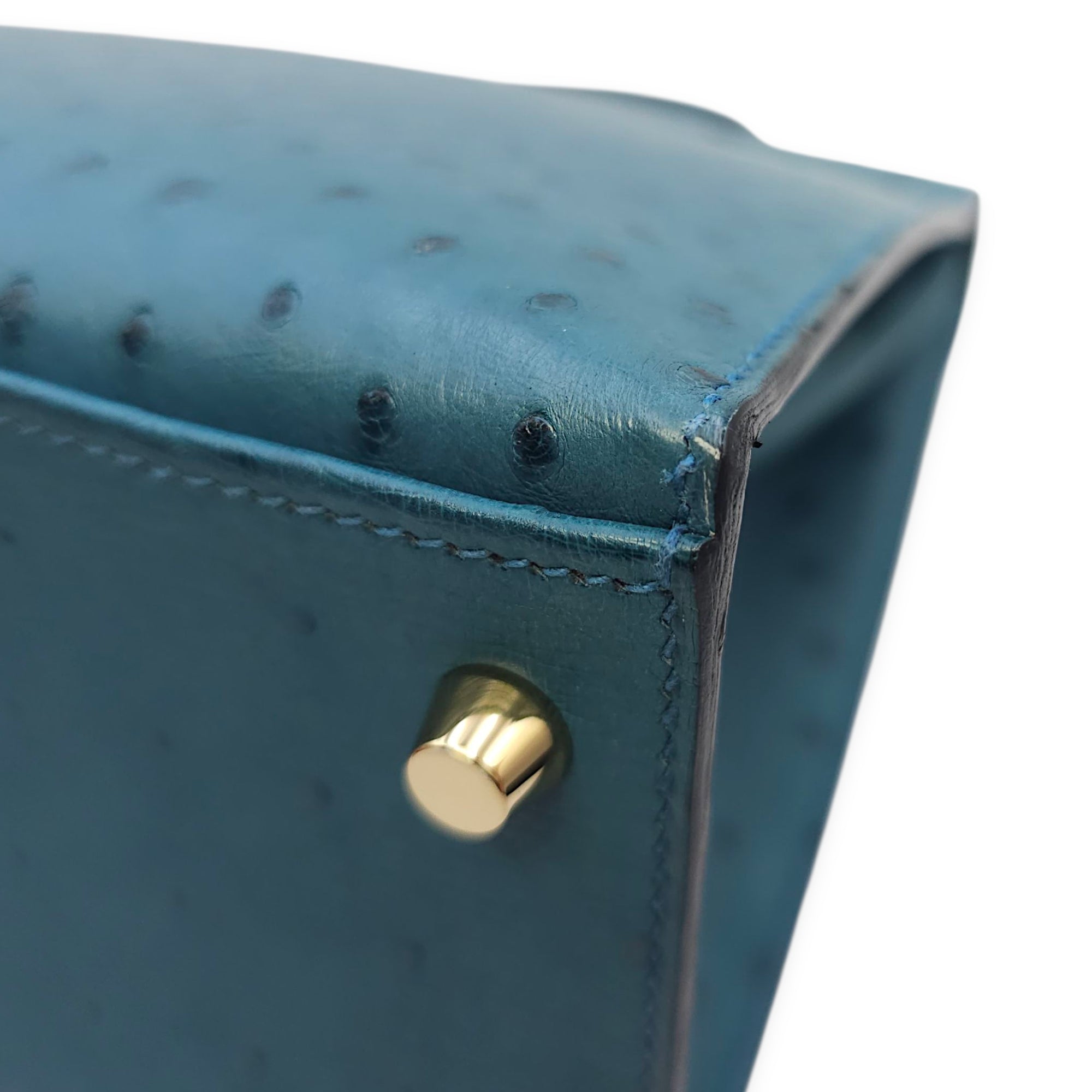 Sellier Kelly 28 Blue Cobalt in Ostrich, Gold hardware
