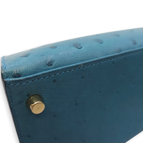Sellier Kelly 28 Blue Cobalt in Ostrich, Gold hardware