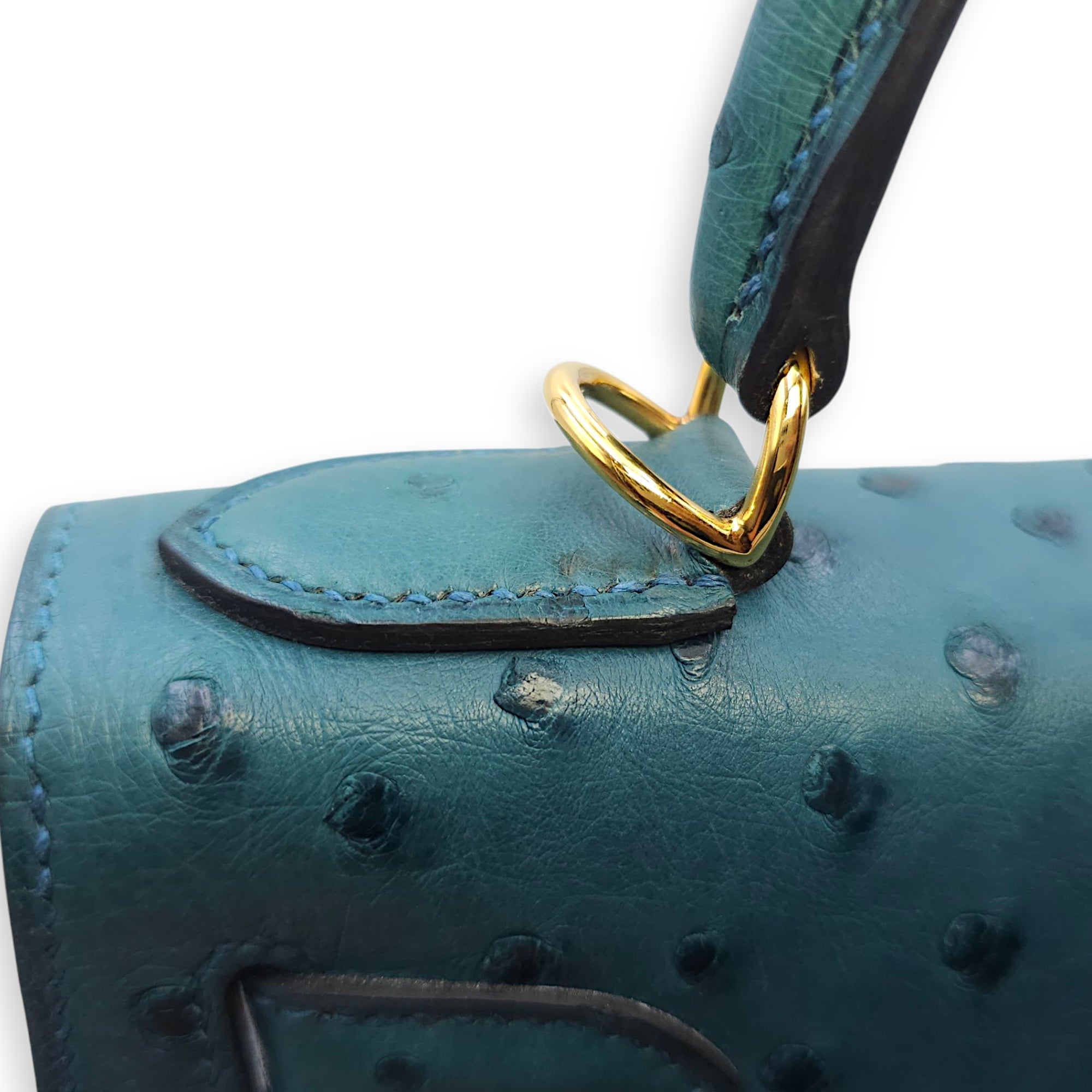 Sellier Kelly 28 Blue Cobalt in Ostrich, Gold hardware