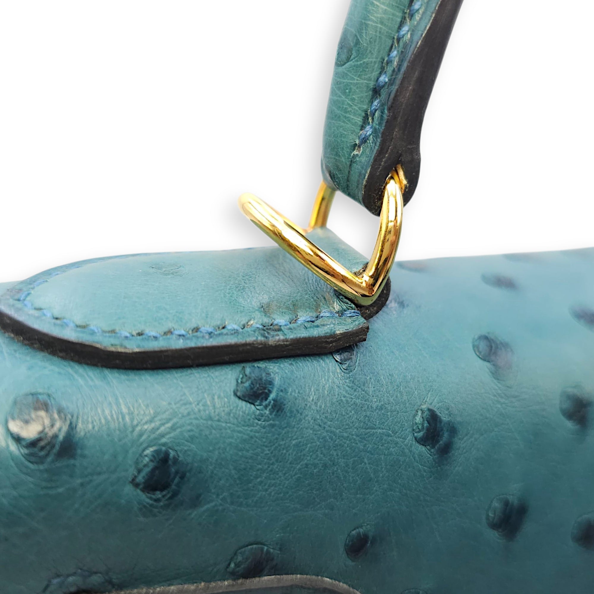Sellier Kelly 28 Blue Cobalt in Ostrich, Gold hardware