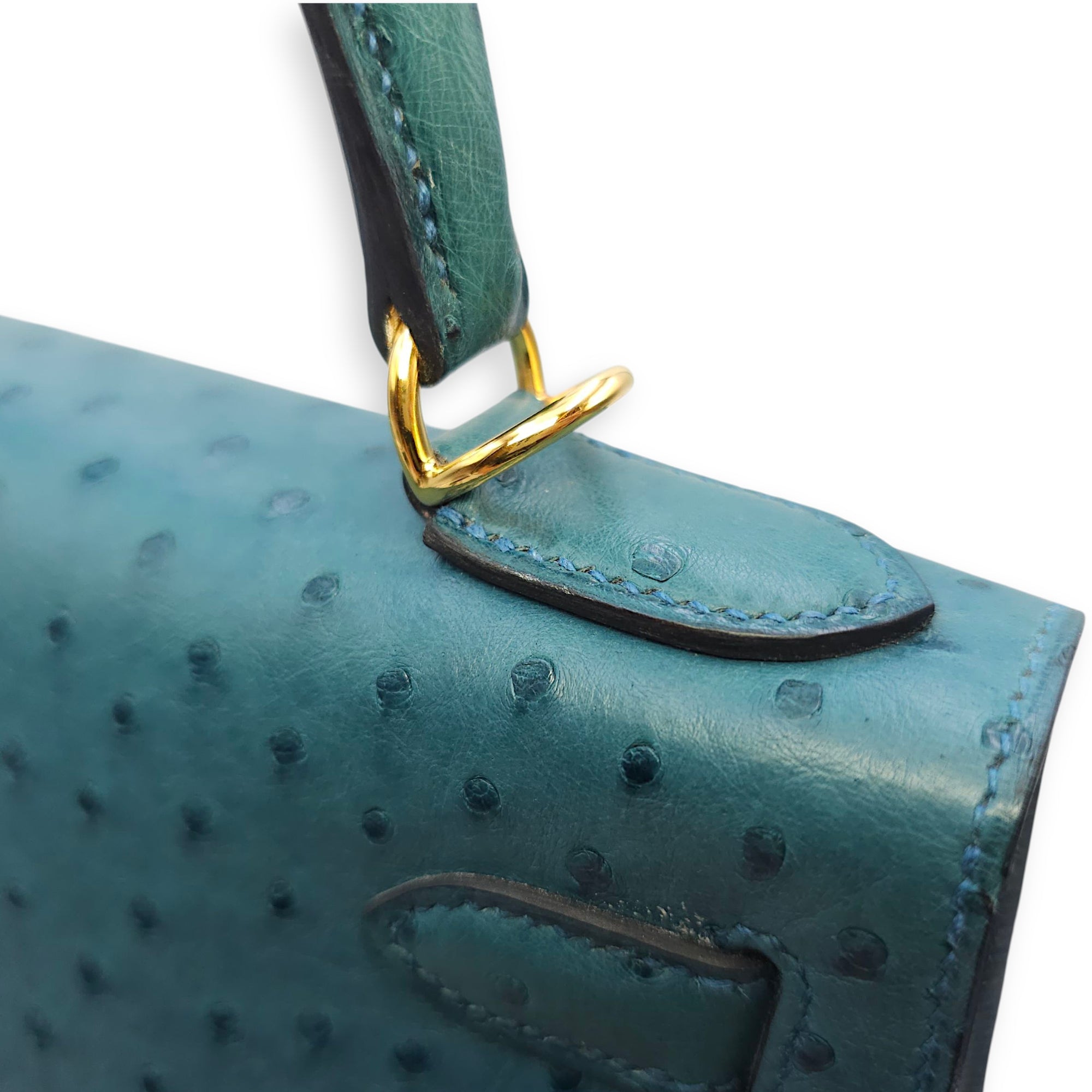 Sellier Kelly 28 Blue Cobalt in Ostrich, Gold hardware