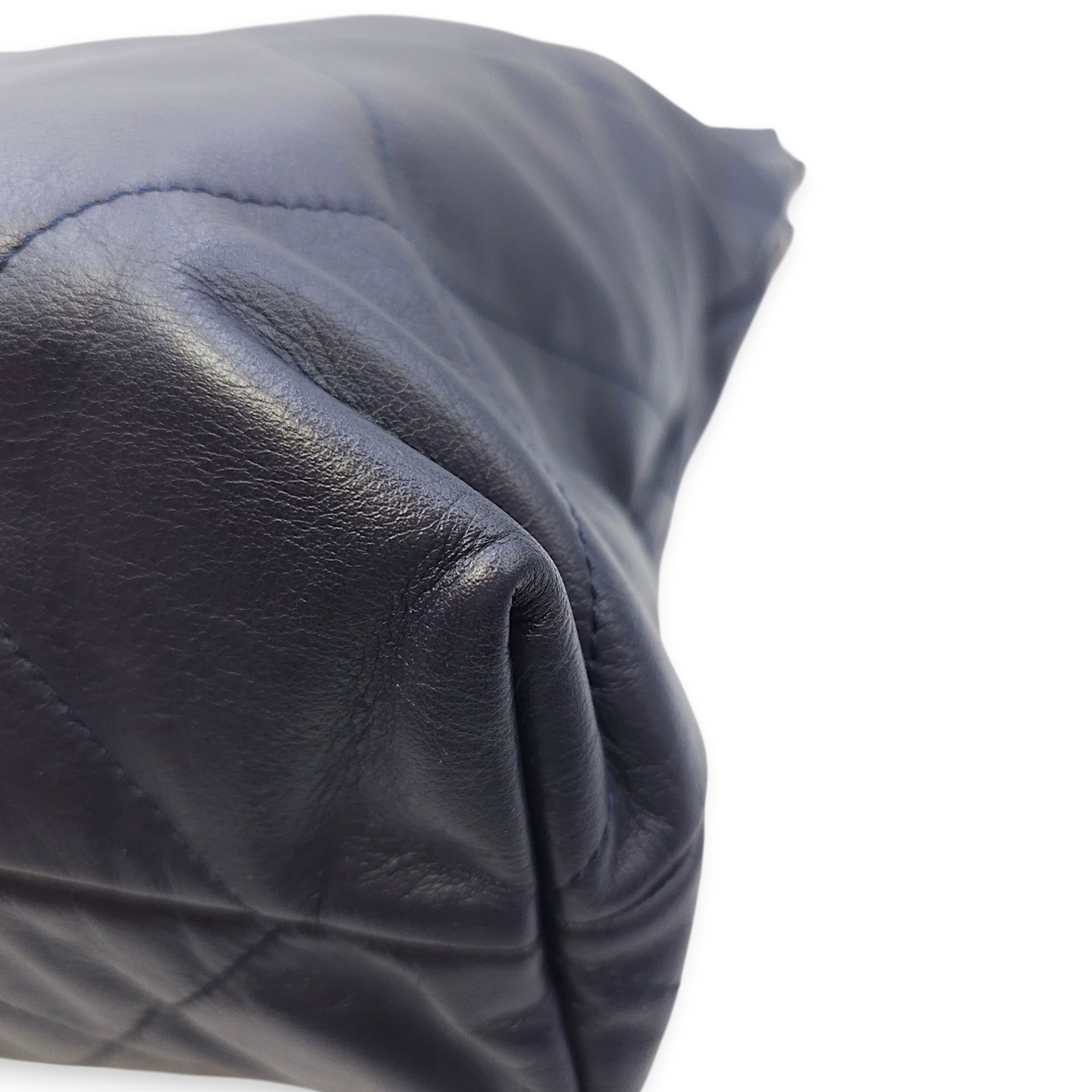 C22 Medium Blue Tote Bag in Calfskin, Silver hardware