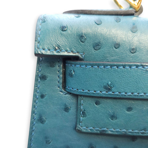 Sellier Kelly 28 Blue Cobalt in Ostrich, Gold hardware