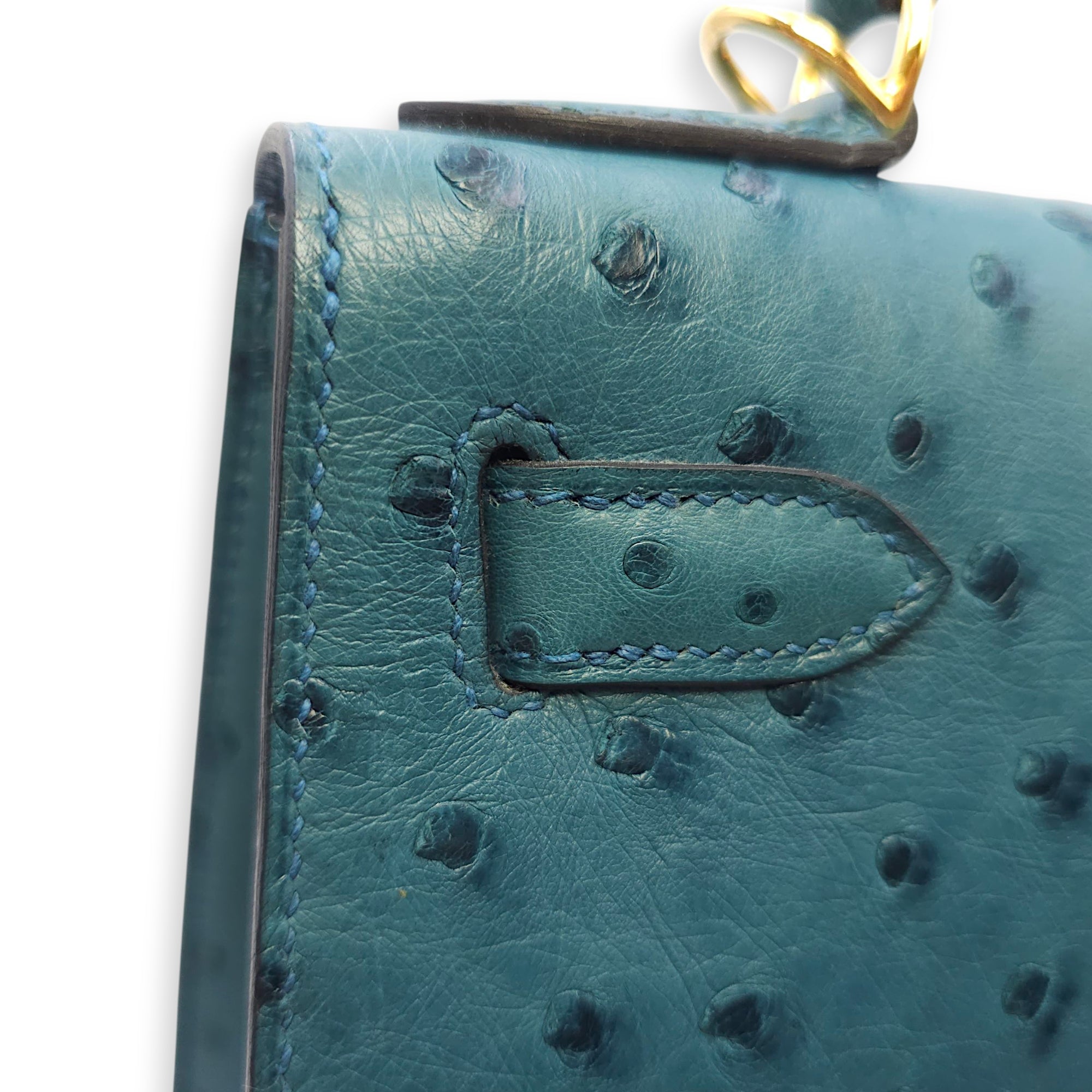 Sellier Kelly 28 Blue Cobalt in Ostrich, Gold hardware