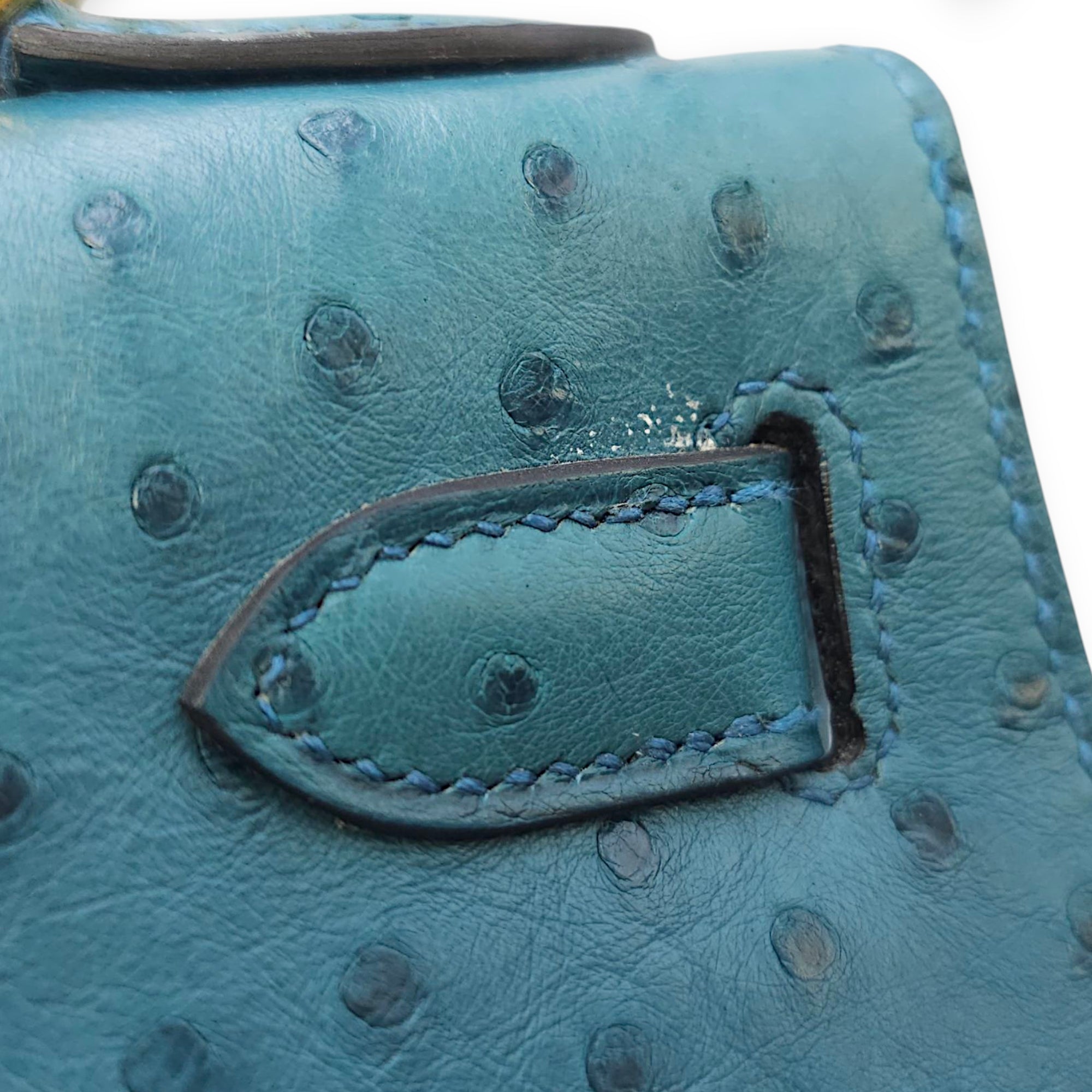 Sellier Kelly 28 Blue Cobalt in Ostrich, Gold hardware
